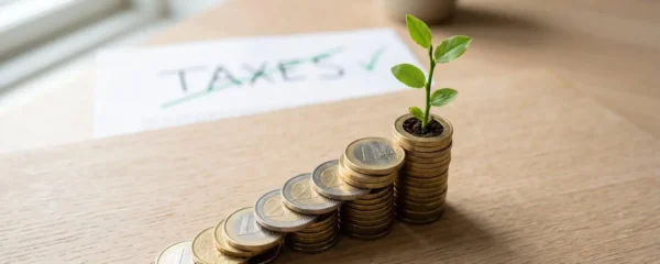 Une jeune pousse verte émergeant d'une pile croissante de pièces d'euros sur une table en bois, symbolisant la croissance de l'épargne retraite et l'optimisation fiscale.
